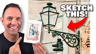 How To Sketch A Street Lamp Loosely | Urban Sketching Line & Wash thumbnail