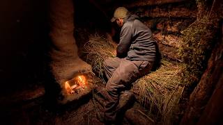 Building a Warm Log Cabin, with a clay stove. Cozy Shelter, Secret Dugout, Bushcraft, Survival thumbnail
