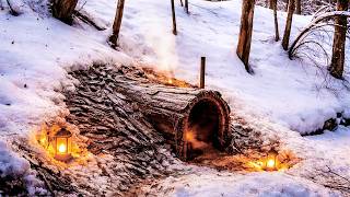 Building a Warm and Cozy Dugout for Survival. Log Shelter, Secret cave in the hill. Winter Bushcraft thumbnail