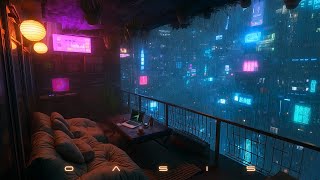OASIS: Cozy Blade Runner Ambience & Rain | Relaxing Cyberpunk Balcony for Focus & Sleep thumbnail