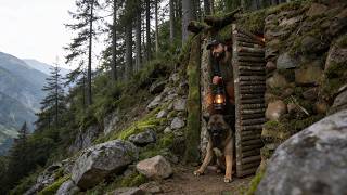 Building a Secret Stone Dugout in the Mountains. Bushcraft, Survival Shelter thumbnail